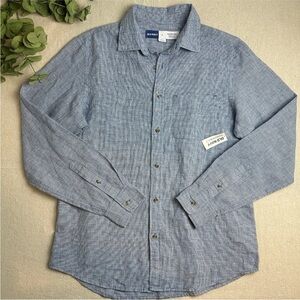 Old Navy Men’s Linen Blend Everyday Shirt Regular Fit Vista Blue Check Size M